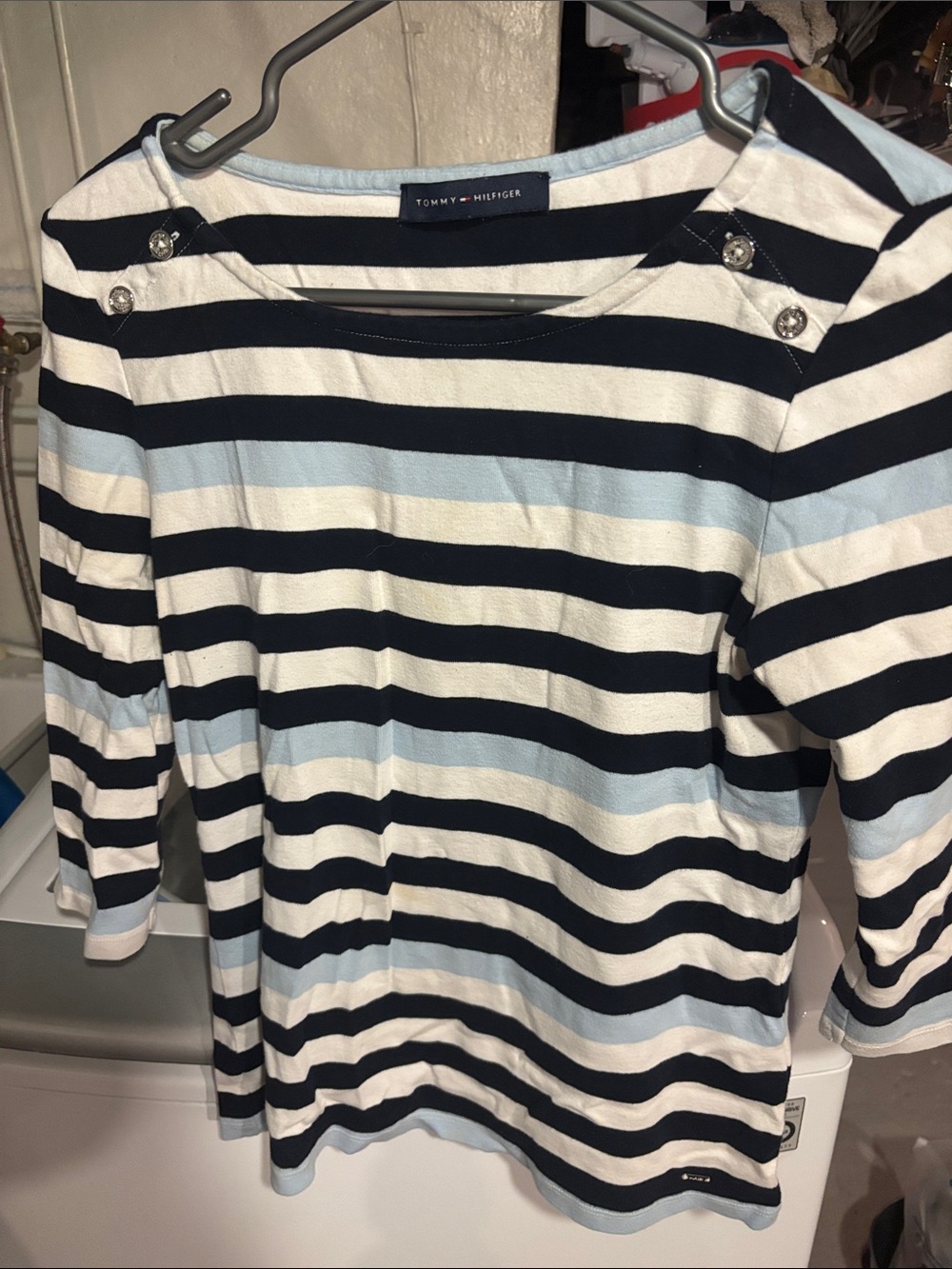 Tommy Hilfiger Navy, White & Light Blue Striped Boatneck Top
